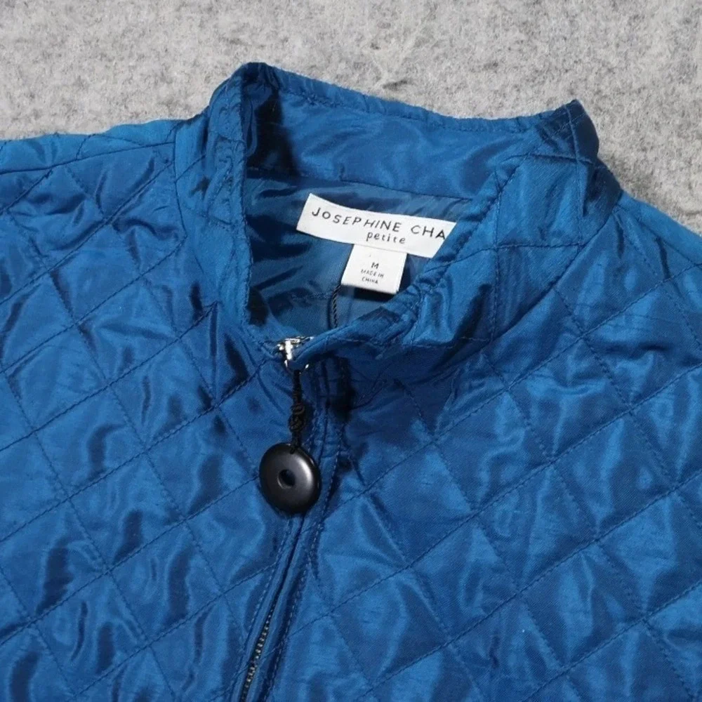 Josephine Chaus Quilted Vest Womens Medium Blue Excellent Sleeveless Full‎ Zip